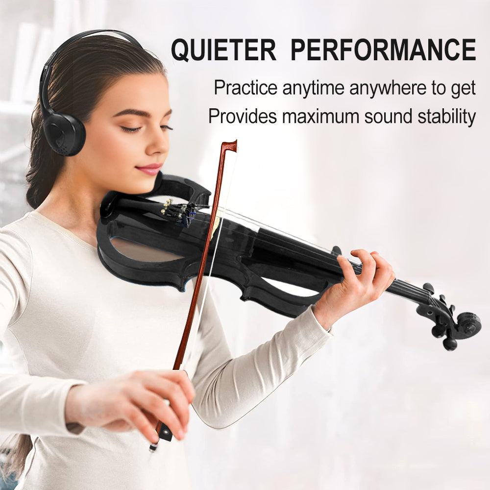 Yinfente 16Inch Silent Electric Viola Solid Wood 5 String with Ebony Fittings Hard Case Brazilwood Bow AUX Cable Cleaning Cloth Extra Strings Shoulder Rest Black FCGDA