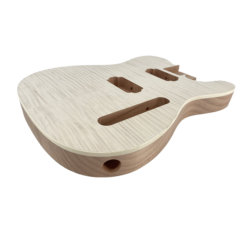 Yinfente Electric Guitar Body Replacement Mahogany Maple Wood Guitar Body for Tele Guitar Unfinished 25.5 Inch Scale Flame Maple Veneer HH Pickups