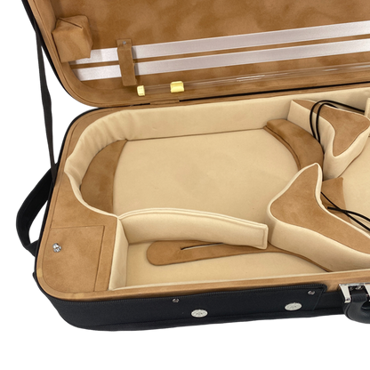 Yinfente Oblong Wooden Double Full Size Violin Case Viola Case for 15-16.5Inch with Adjustable Backstrap Four Bow Holders Thinck Padding