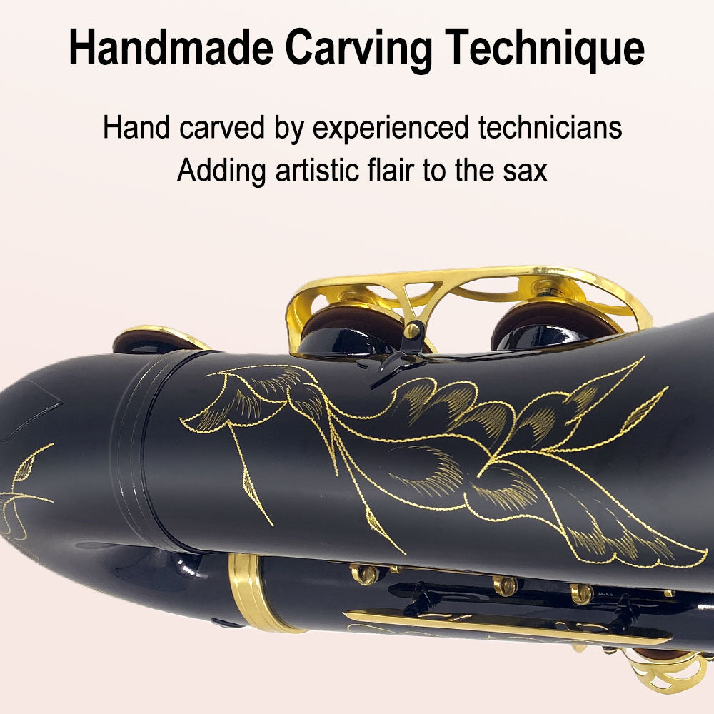 Yinfente Tenor Saxophone B flat Black Lacquer with Carrying Case Mouthpiece Reeds Cleaning Kit,Tenor Sax for Beginners, and Musicians