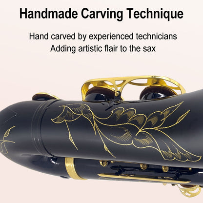 Yinfente Tenor Saxophone B flat Black Lacquer with Carrying Case Mouthpiece Reeds Cleaning Kit,Tenor Sax for Beginners, and Musicians