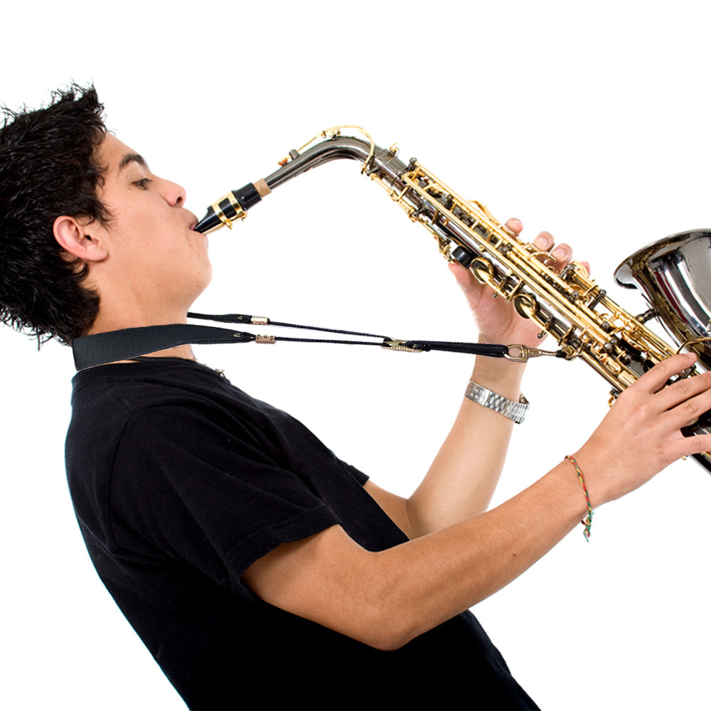 Saxophone Neck Strap Soft Leather Padded Comfort Music Instrument Strap for Alto Tenor Baritone Soprano Sax