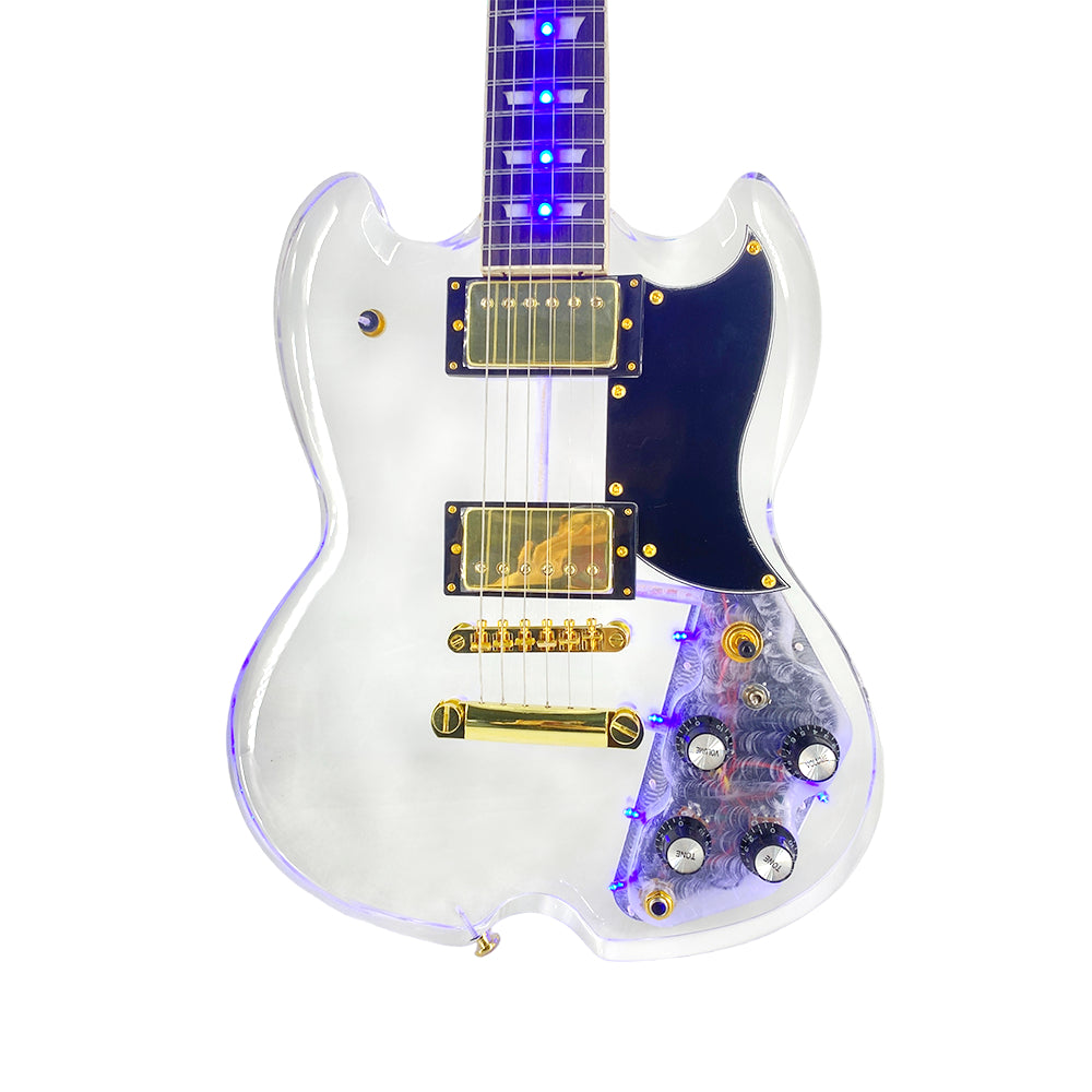 Yinfente LED Light Electric Guitar Transparent Acrylic Body Crystal Guitar Maple Neck Sweet Tone