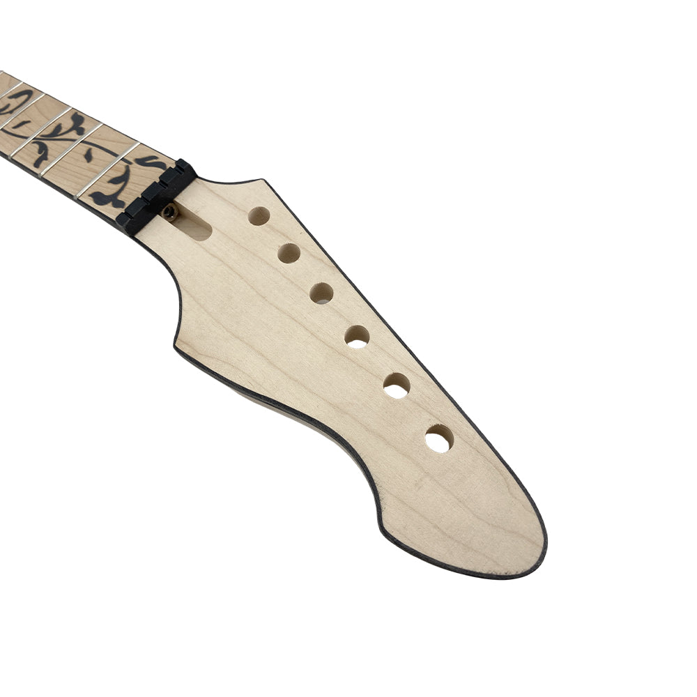Yinfente Electric Guitar Neck 22 Fret 25.5 Inch Scale Tree Vine Inlay Maple Wood Firebird Head Binding Bolt on DIY Guitar