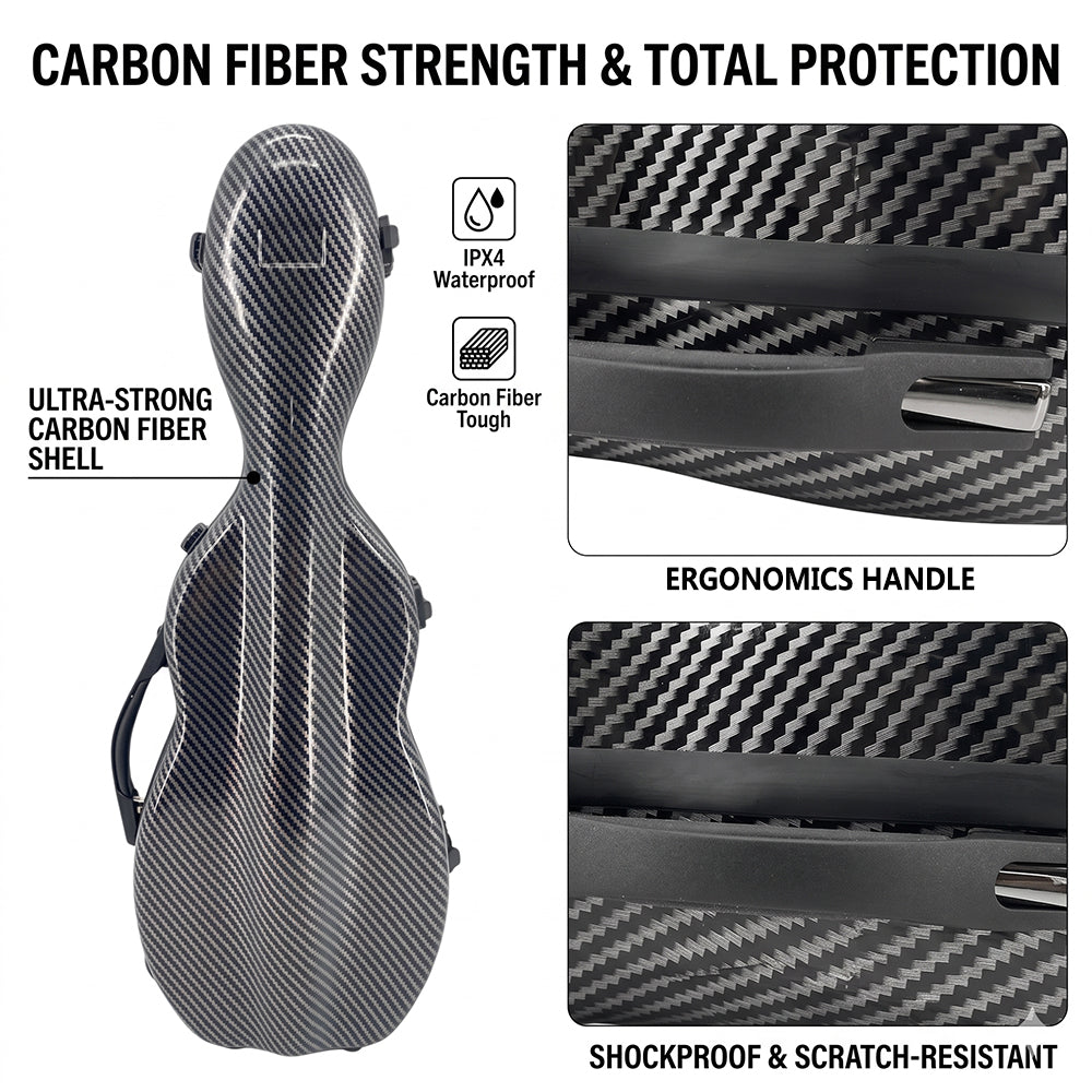 Yinfente 4/4 Full size Violin hard case Lightweight Carbon fiber Durable Handle Backstraps