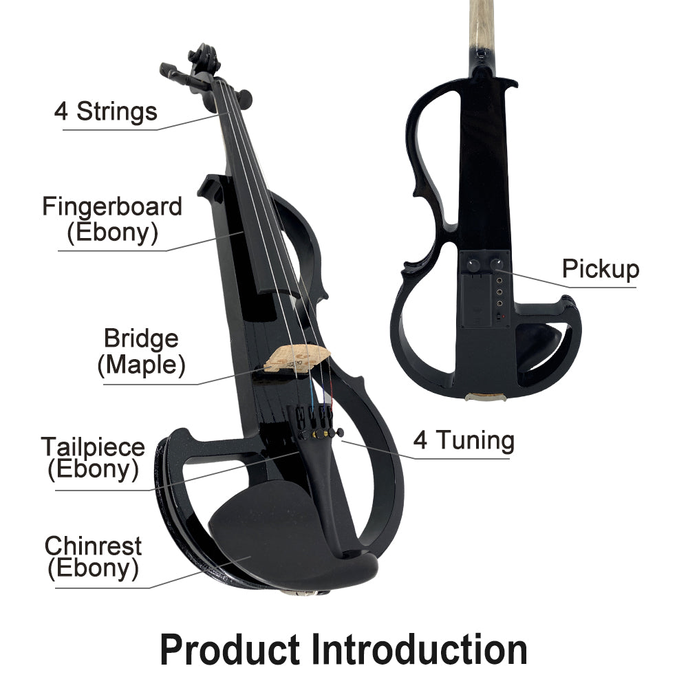 Yinfente Electric Violin 4/4 Full Size Silent 4 String Student Beginner Violin Ebony Fittings with Case Bow Shoulder Rest Rosin Cable Headphone