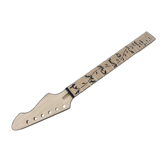 Yinfenter Electric Guitar Neck 22 Fret 25.5 Inch Scale Tree Vine Inlay Maple Wood Firebird Head Binding Bolt on DIY Guitar