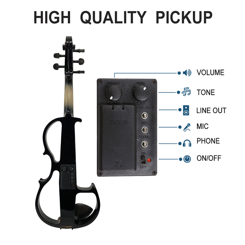 Yinfente 16Inch Silent Electric Viola Solid Wood 5 String with Ebony Fittings Hard Case Brazilwood Bow AUX Cable Cleaning Cloth Extra Strings Shoulder Rest Black FCGDA