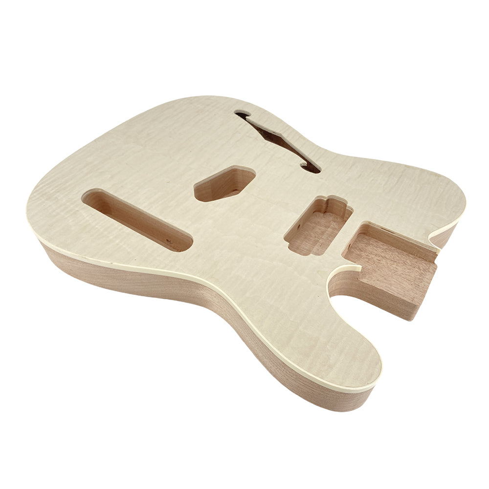 Yinfente Semi Hollow Electric Guitar Body Mahogany H-S/H Pickup Flame Maple Veneer, Handcrafteg Guitar Replacement Unfinished DIY (H-S Pickup)
