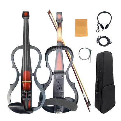 Yinfente Solid Wood Ebony Silent Electric Violin with Professional Pickup & 3-Band EQ, Headless Lightweight, for Beginner or Professional