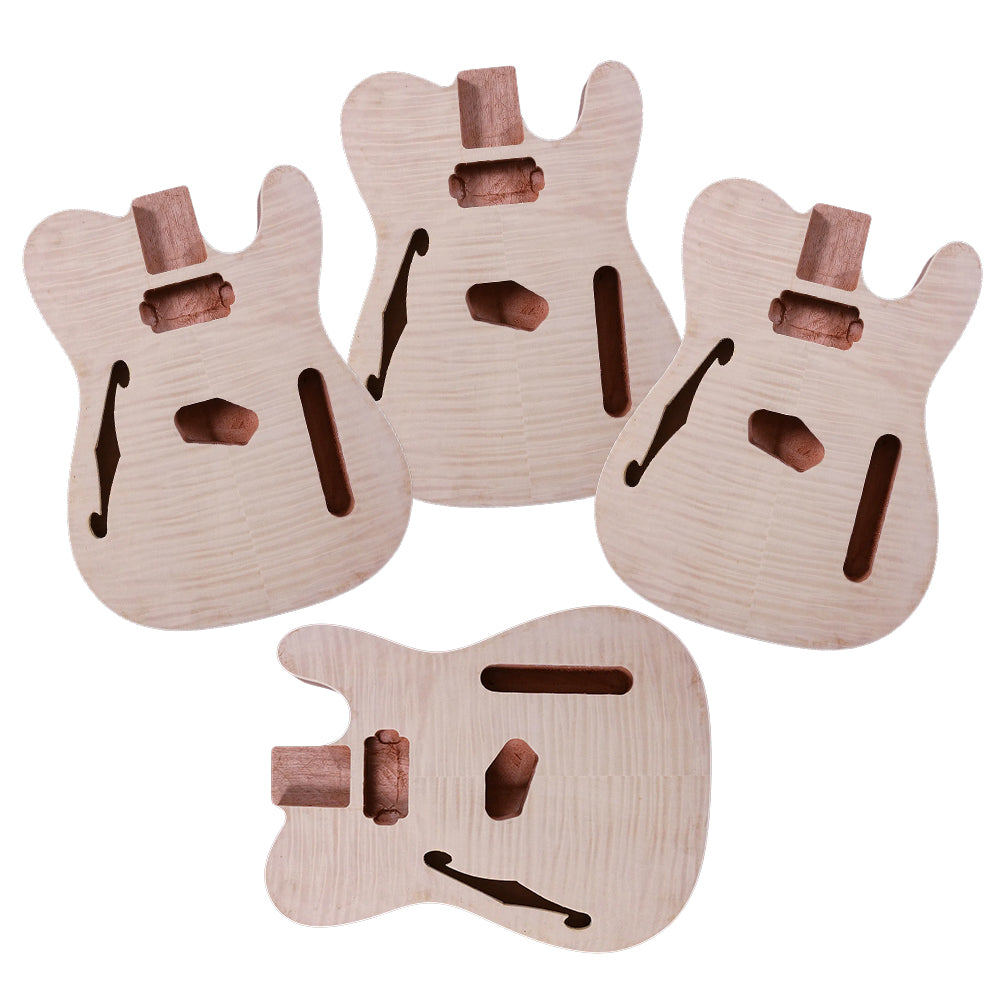 Yinfente 4 pcs DIY Guitar Bodies Mahogany Flame Maple Veneer Unfinished Bolt On Heel Tele Guitar