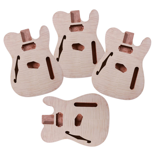 Yinfente 4 pcs DIY Guitar Bodies Mahogany Flame Maple Veneer Unfinished Bolt On Heel Tele Guitar
