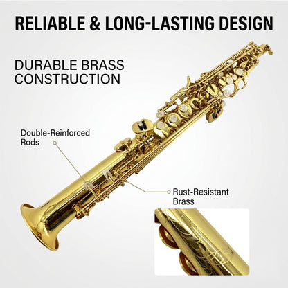 Yinfente Straight Soprano Saxophone Bb B Flat Sax with Case, Mouthpiece,Reeds & Accessories Brass Woodwind Instrument for Beginners,Adults & Advanced Players