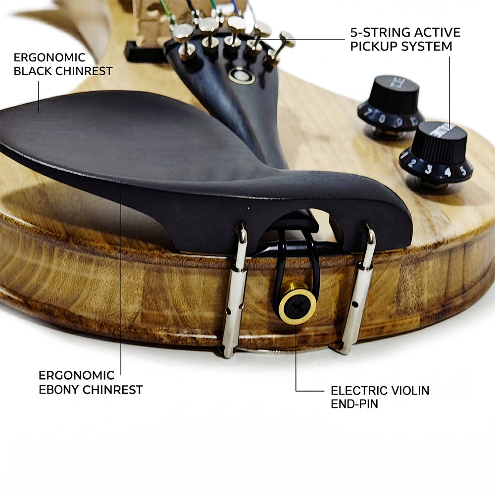 Yinfente 5 String Electric Violin 4/4 Solid wood Ebony Fittings Free Case Wood color