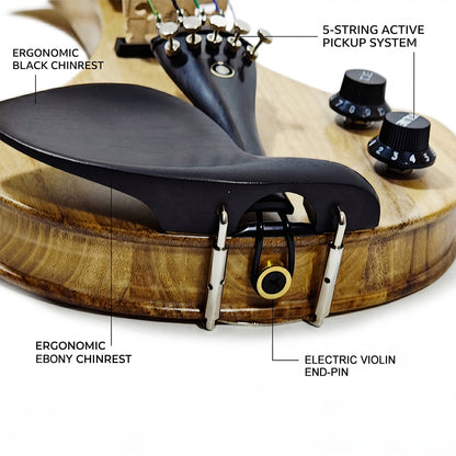 Yinfente 5 String Electric Violin 4/4 Solid wood Ebony Fittings Free Case Wood color