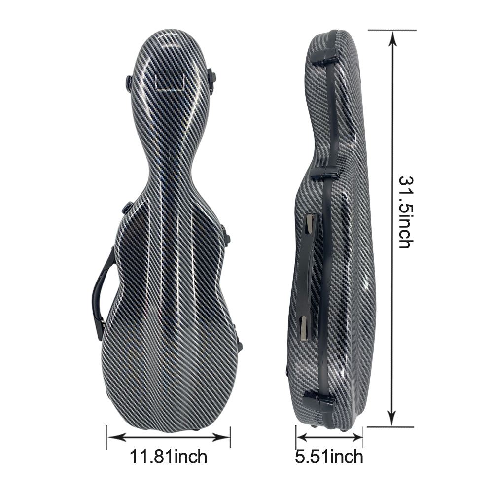 Yinfente 4/4 violin case Carbon fiber composite Bow holder Hygrometer Back strap Black