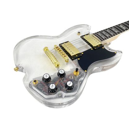 Yinfente Electric Guitar Kit Transparent Acrylic Guitar Body Electric Guitars for Beginners with Maple Neck Rosewood Fretboard& LED Light Blue