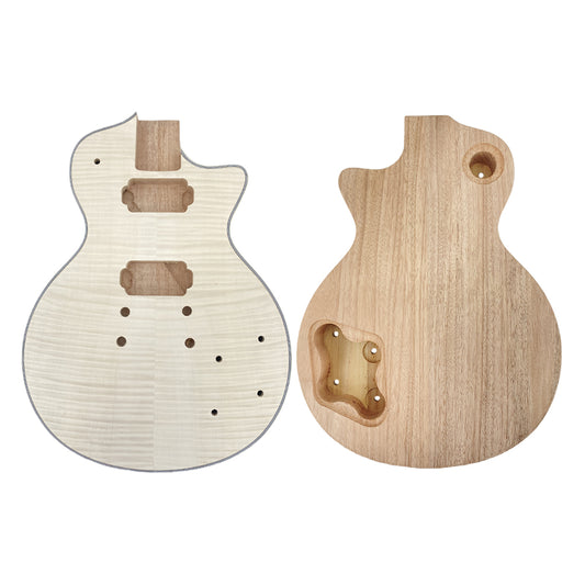 Yinfente Electric Guitar Body unfinished with Binding Flame Maple veneer for DIY H-H style Bolt on