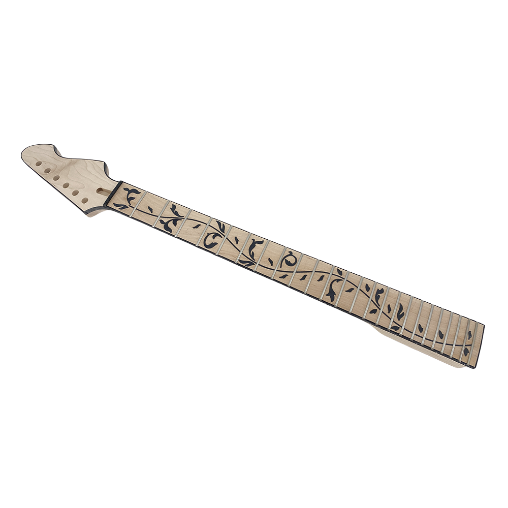 Yinfente Unfinished Electric Guitar Neck Replacement 24 Fret 25.5 Inch Maple Wood Fretboard Binding Headstock