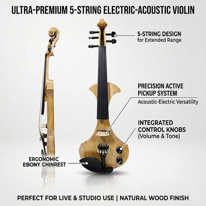 Yinfente 5 String Electric Violin 4/4 Solid wood Ebony Fittings Free Case Wood color