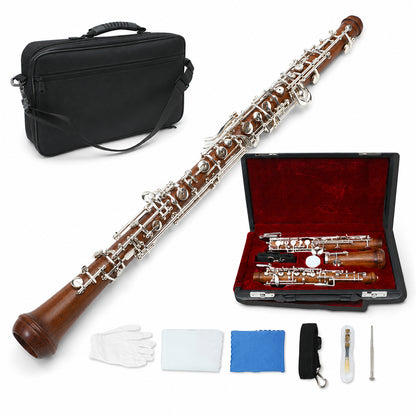 Yinfente Oboe Instrument Professional Rosewood C Key Semi-automatic Style Left F Resonance 3rd Octave Silver Nickel-plated Keys Oboe Reed with Leather Case and Carry Bag