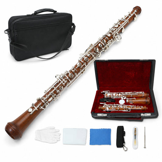 Yinfente Oboe Instrument Professional Rosewood C Key Semi-automatic Style Left F Resonance 3rd Octave Silver Nickel-plated Keys Oboe Reed with Leather Case and Carry Bag