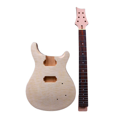 1Set Guitar Kit Guitar Neck 22Fret Quilted Maple Cap Guitar Body Mahogany Maple Guitar Fretboard DIY Guitar