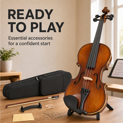 Violin 4/4 Full Set Violin for Beginners & Adults Solid Wood Fiddle with Hard Case Bow Shoulder Rest Strings Flame Maple Spruce Wood