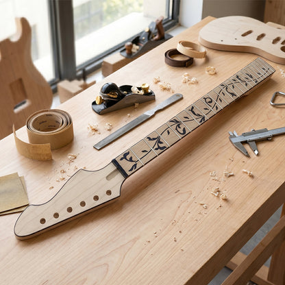 Yinfenter Electric Guitar Neck 22 Fret 25.5 Inch Scale Tree Vine Inlay Maple Wood Firebird Head Binding Bolt on DIY Guitar