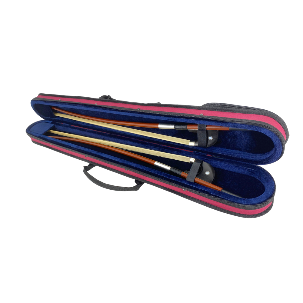 Yinfente Double Bass Bow Case for 2 Pcs German/French Style Bow Lightweight Sturdy Bass Bow Case with Shoulder Strap (Red)