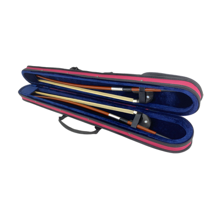 Yinfente Double Bass Bow Case for 2 Pcs German/French Style Bow Lightweight Sturdy Bass Bow Case with Shoulder Strap (Red)