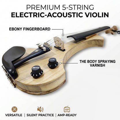 Yinfente 5 String Electric Violin 4/4 Solid wood Ebony Fittings Free Case Wood color