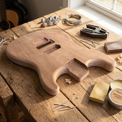 Yinfente DIY ST Body Mahogany Project Fit Locking Nut Bolt on and new banana maple neck dots inlays rosewood fretboard 24 frets Replacement