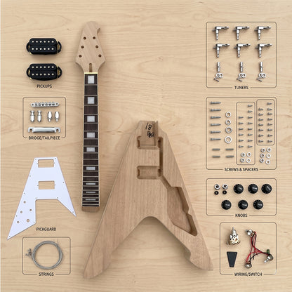 Yinfente DIY Electric Guitar Kit build on own Flying V HH pickups style 22fret 24.75inch