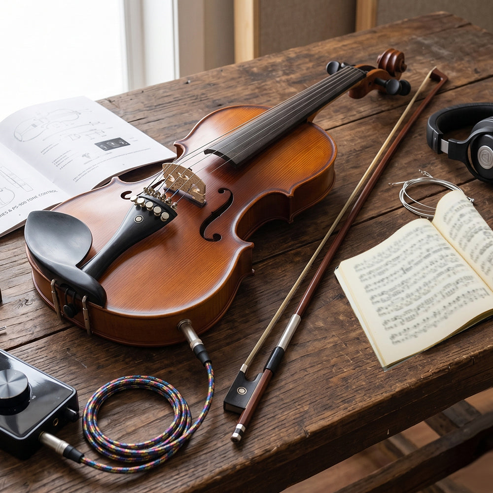 Yinfente 6 String Violin 4/4 Full Size Violin Hand Made Maple Spruce Wood Ebony Violin Fittings with Violin Case Bow