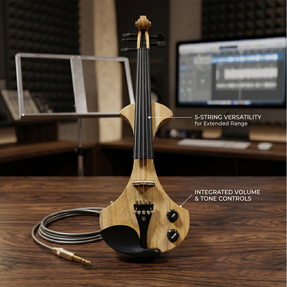 Yinfente 5 String Electric Violin 4/4 Solid wood Ebony Fittings Free Case Wood color