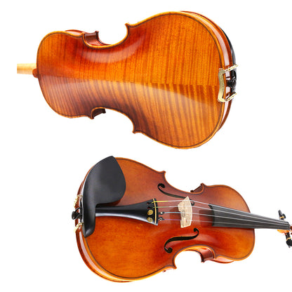 4/4 Full Size Flame Maple 4 String Acoustic Violin Spruce Top Ebony Fittings Solid Wood,Case,Bow,Rosin,Battery-Operated Mini Clip-On Tunerkit,Briage,Shoulder Rest for Beginner. (Fine Grain)