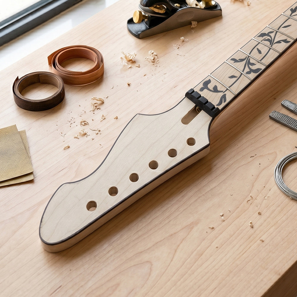 Yinfenter Electric Guitar Neck 22 Fret 25.5 Inch Scale Tree Vine Inlay Maple Wood Firebird Head Binding Bolt on DIY Guitar