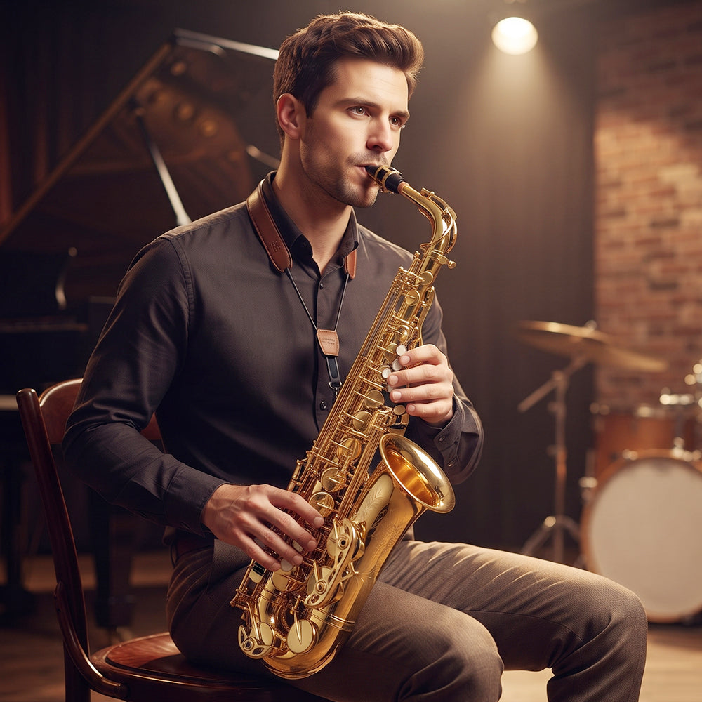 Yinfente Alto Saxophone Beginner Kit for Eb Gold Brass with Case, Reeds, Mouthpiece & Cleaning Kit Professional Sound & Easy to Play