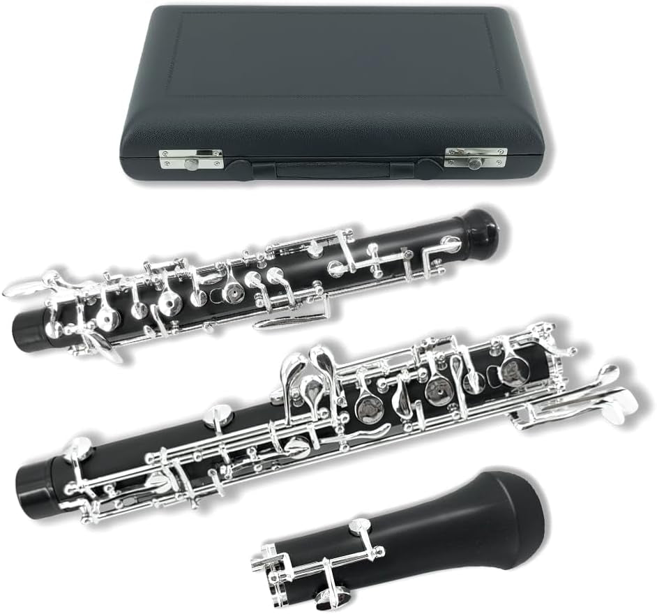 Professional Oboe Ebonite C Key Left F Resonance Semi-Automatic Woodwind Instrument with Oboe Reed&Gloves&Leather Case+ Carry Bag&Cleaning Cloth&Cap Cork&Grease&Screwdriver