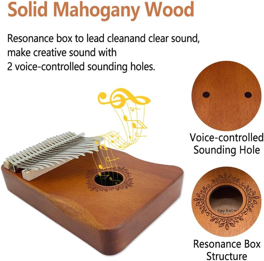 21 Keys Kalimba Thumb Piano Big Size Mahogany Finger Piano with Tuning Hammer，Instructions，Carrying Bag Gifts for Adults，Beginners