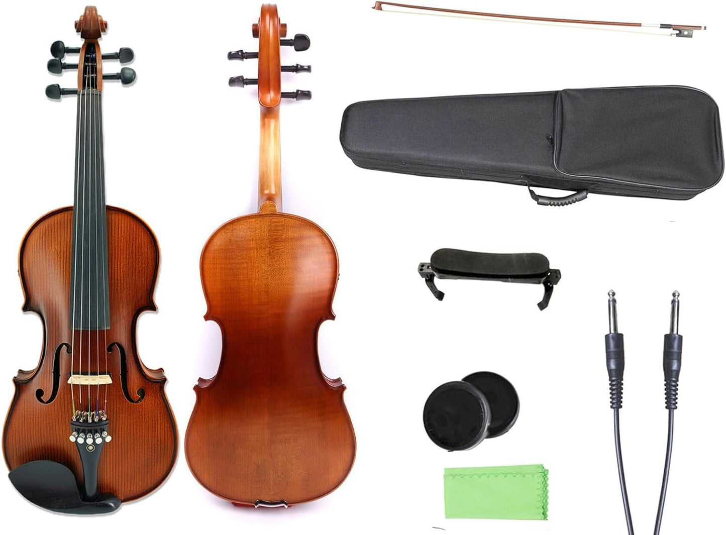 5 String Electric Violin Full Size Maple Back Side Spruce Top Ebony Accessories EQ Preamp with Hard Case,Brazilwood Bow,Rosin,Aux Cable,Cleaning Cloth,Shoulder Rest Beginner Student Violin