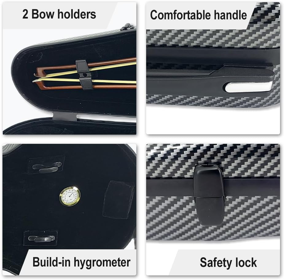 Carbon Fiber Viola Case for 15Inch to 16.5Inch with Adjustable Backstrap &Handle&Buckle Soft Interior and Hard Case for Beginner and Musicians