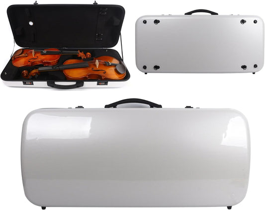 Double Violin Case for Violin/Viola Case Mixed Carbon Fiber 4/4 Full Size Black/White (White)