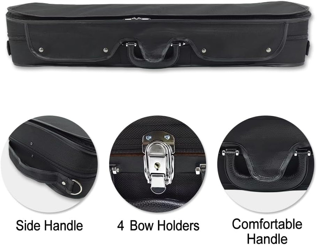 Oblong Wooden Double Full Size Violin Case Viola Case for 15-16.5Inch with Adjustable Backstrap Four Bow Holders Thinck Padding