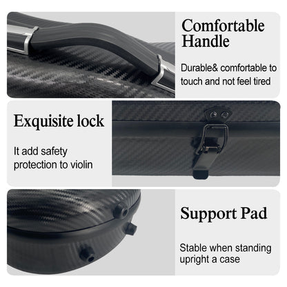 Triangle 1.95Kg Violin Case 4/4 Full Size Carbon Fiber Strong Bag 150Kg Pressure Full Size with Adjustable Backstrap Two Bow Holder（Black）
