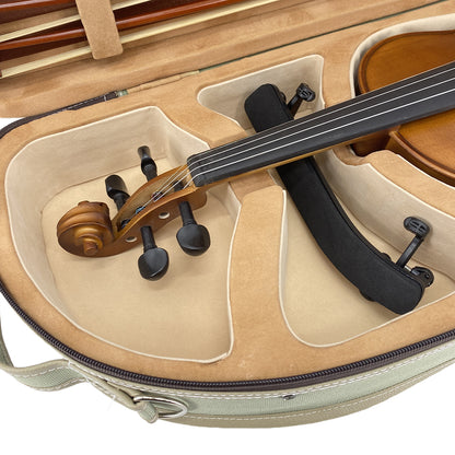 4/4 Violin Case Halfmoon Shape Lightweight with Hygrometer Shoulder Strap Padding Green Case