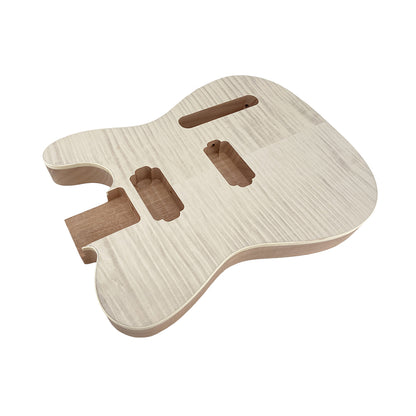 Yinfente Electric Guitar Body Replacement Mahogany Maple Wood Guitar Body for Tele Guitar Unfinished 25.5 Inch Scale Flame Maple Veneer HH Pickups
