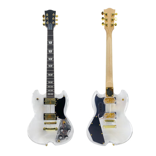 Yinfente Electric Guitar Kit Transparent Acrylic Guitar Body Electric Guitars for Beginners with Maple Neck Rosewood Fretboard& LED Light Blue