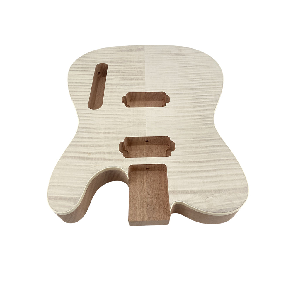 Yinfente TL Guitar Body Mahogany Flame Maple Veneer Tele Semi Hollow Guitar Body Bolt on